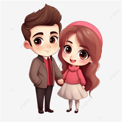 Cute Lovers Couple Greeting Pose Happy Valentine Chibi Cartoon Character Love Cartoon Cute