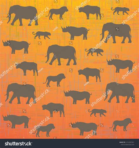 Africas Big Five Animals Elephant Lion Stock Vector Royalty Free