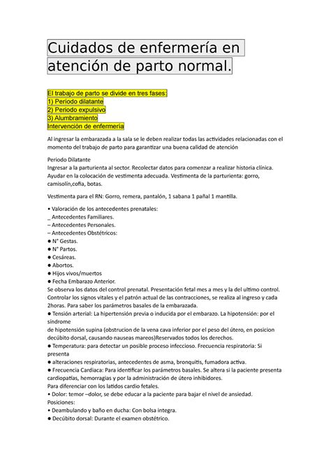 Cuidados De Enfermer A En Atenci N De Parto Normal El Trabajo De