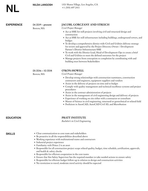 Civil Project Manager Resume Samples Velvet Jobs