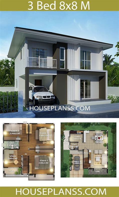 House plans idea 8x8 with 3 Bedrooms - House Plans 3d | Model house ...