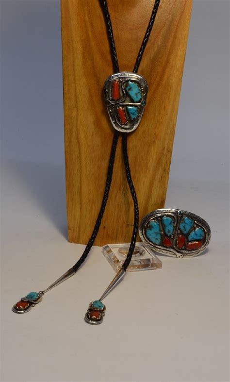 Cd Effie Calavaza Turquoise And Coral Sterling Silver Bolo