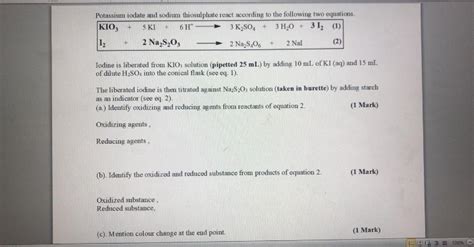 Solved Potassium Iodate And Sodium Thiosulphate React Chegg