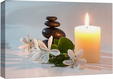 Aaroca Unframed Canvas Print Wall Art Tiare Flowers With Candle And Zen