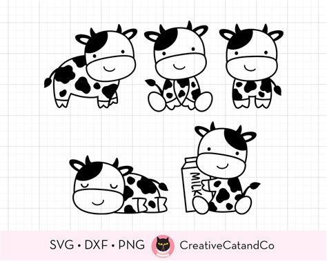 Cow Outline Svg, Png, Outlined Baby Cow Png, Black and White Cow ...