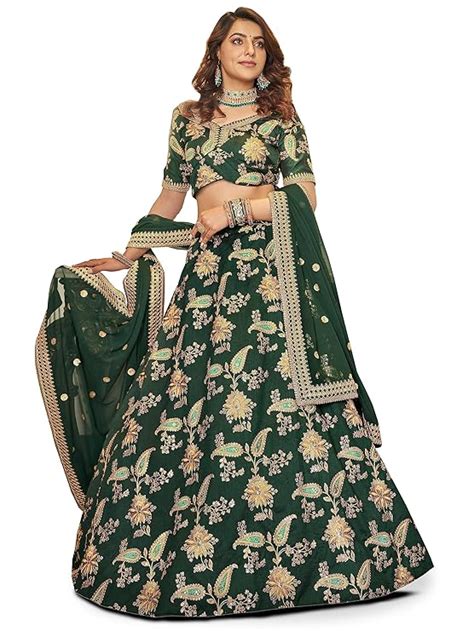 Zeel Clothing Green Heavy Embroidered Art Silk Lehenga Choli For Women