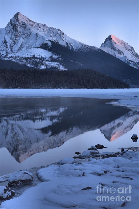 Maligne Lake Winter Sunset Portrait Photograph by Adam Jewell - Fine ...