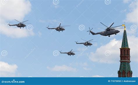 Military Helicopters At The Victory Parade In Moscow Editorial Image