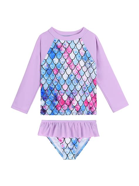 Zando Toddler Girl Rash Guard Sets Swimsuit Long Sleeve Top And Elastic