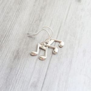 Silver Music Note Earrings Small Sterling Silver Dangle Tiny Etsy