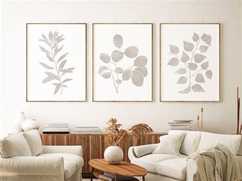 Abstract Botanical Print Set Of 3 Neutral Botanical Wall Art Minimal