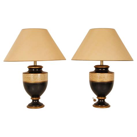 Vintage Ceramic Lamps French Gold Beige And Black Vase Lamps A Pair For