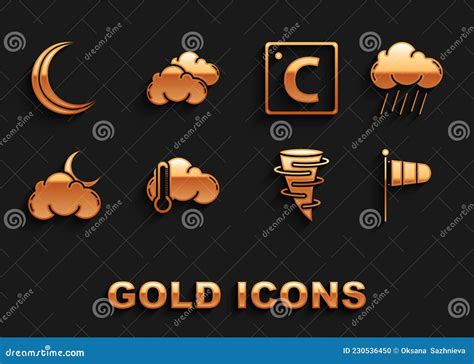 Set Thermometer And Cloud Cloud With Rain Cone Meteorology Windsock