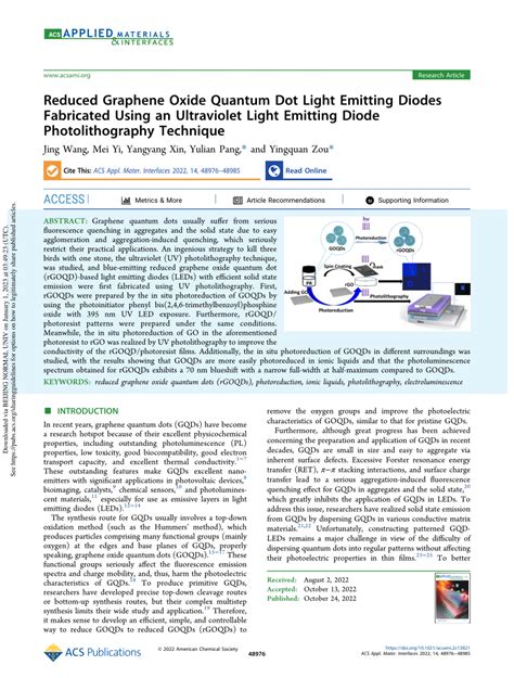 PDF Reduced Graphene Oxide Quantum Dot Light Emitting Diodes