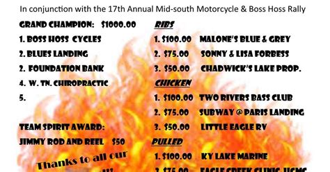 Paris Landing Tourism League: Boss Hoss Burnout BBQ Cook Off Sponsors