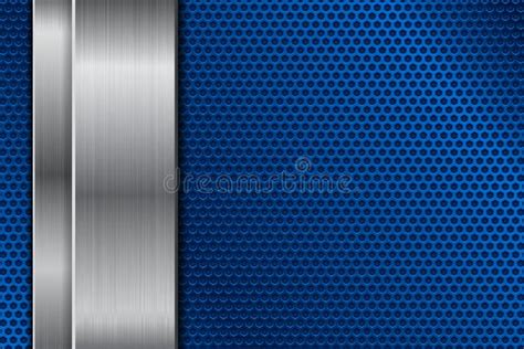 Blue Metal Perforated Background With Vertical Stainless Steel Plate