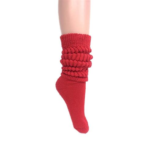 Womens Extra Long Heavy Slouch Cotton Socks Made In Usa Size 9 To 11 1 Pair Red At Amazon