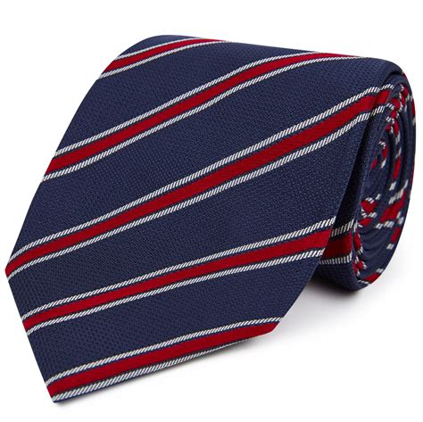 Ede And Ravenscroft Textured Stripe Silk Tie Navy Red