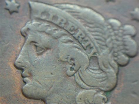 1844 U S LARGE CENT BRAIDED HAIR TYPE EARLY COPPER NICE DETAIL