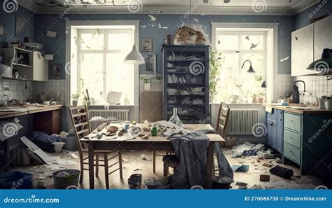 Interior of a Messy Room with Mess and Furniture, Generative AI Stock ...