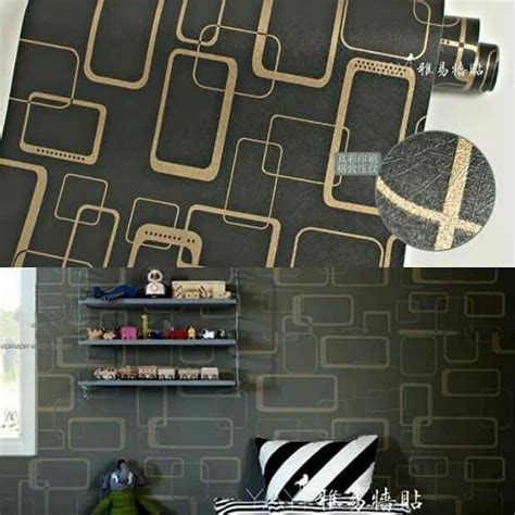 Jual Home Walpaper Sticker Dinding Motif Salur Abu Garis Emas Ukuran