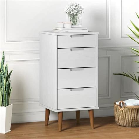 FDIT Commode Blanc 40x35x82 Cm Bois De Pin Massif FDI7843872108619