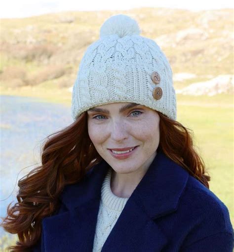 Buttoned Merino Irish Aran Hat Irish Wool Hats Tara