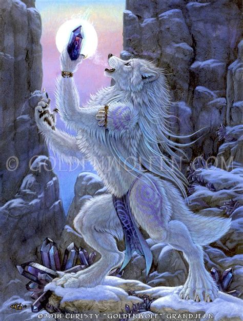 Anthro White Wolf Werewolf With Crystals Print | Etsy