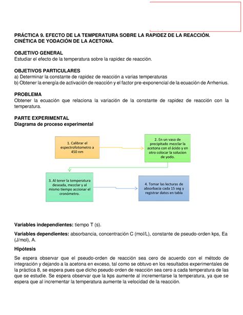 Reporte Pr Ctica Efecto De La Temperatura Sobre La Rapidez De La