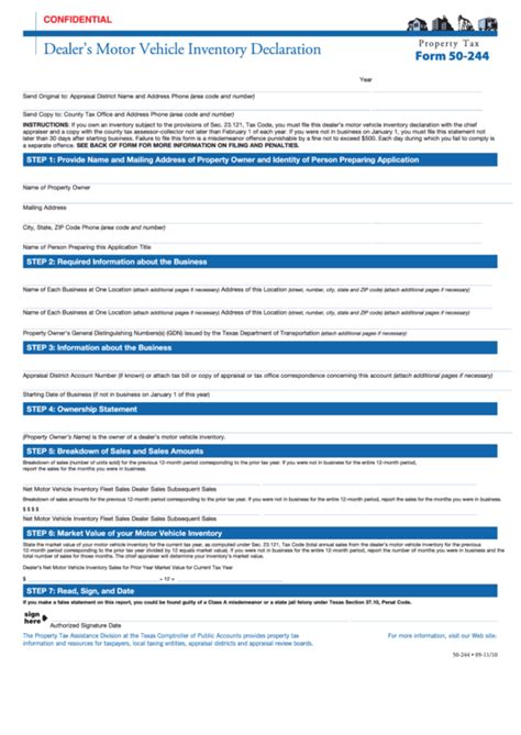 Fillable Form Dealer S Motor Vehicle Inventory Declaration