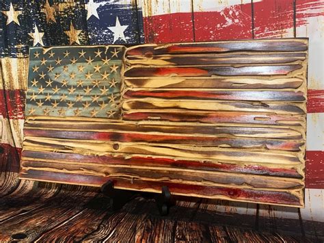 Distressed Wooden American Flag Wood Burned Flag United - Etsy