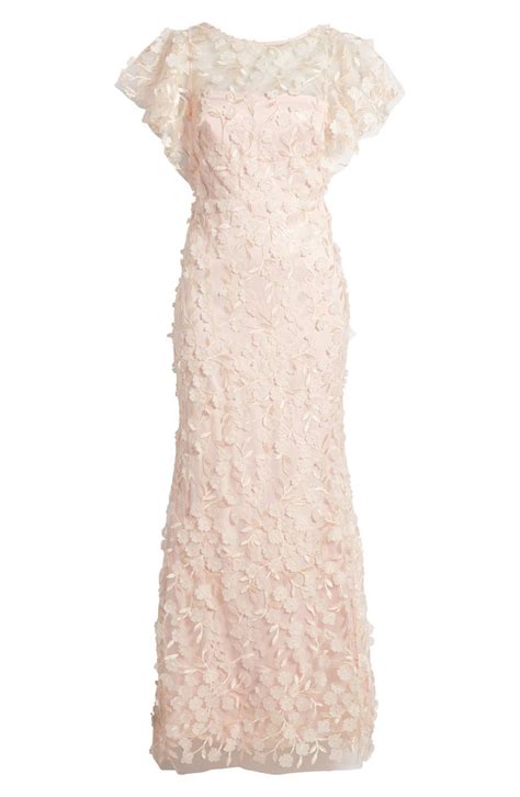 Eliza J Floral 3d Embroidered Flutter Sleeve Gown Nordstrom