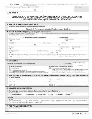 Fillable Online Wniosek O Wydanie Za Wiadczenia O Niezaleganiu Pdf