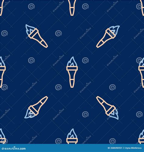 Line Torch Flame Icon Isolated Seamless Pattern On Blue Background