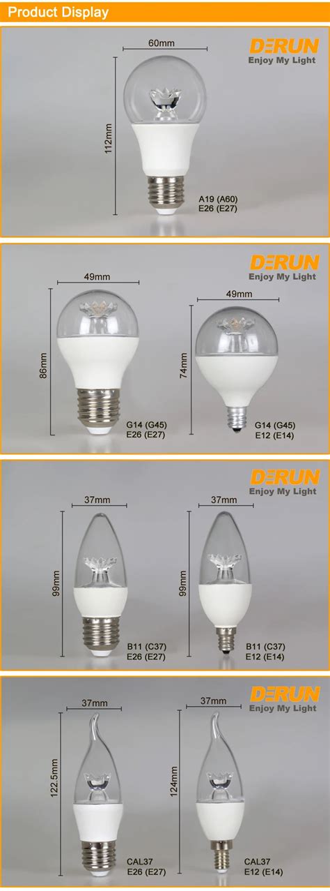 C37 B11 Clear Led Bulb With Light Guide Candle A60 A19 G45 G14 E12 E14 E26 E27 Base For