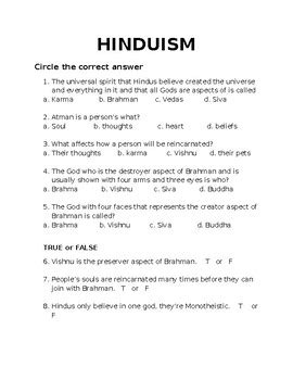 Hinduism Worksheet By Pete S Classroom Resources Tpt