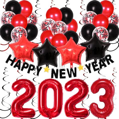 JOYMEMO 2023 Happy New Year Eve Party Decorations Supplies 2023 Red