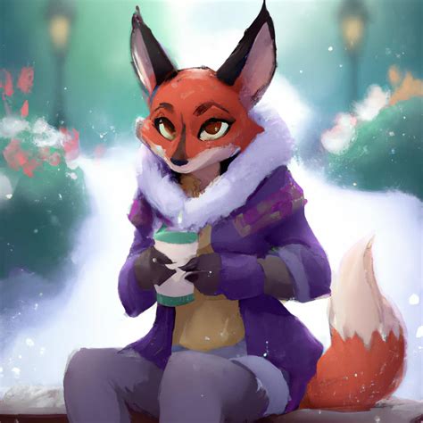 An Adult Female Anthro Furry Fox Wearing A Cozy Wint