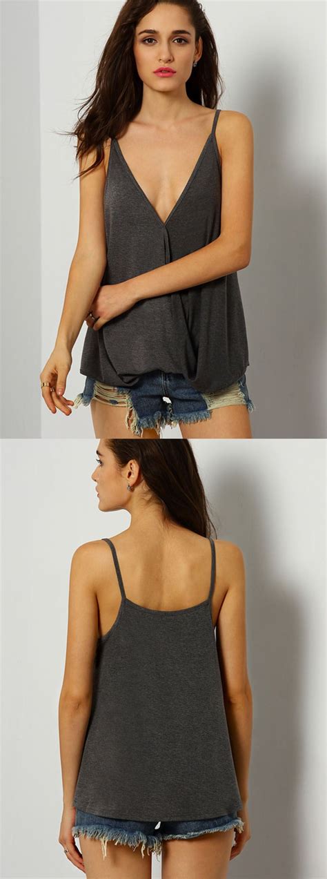 Grey Deep V Neck Cami Top Makemechiccom Fashion Weekend Style Cami Tops