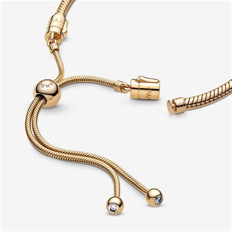 Pandora Moments Snake Chain Slider Bracelet, 18k Gold-plated Ster