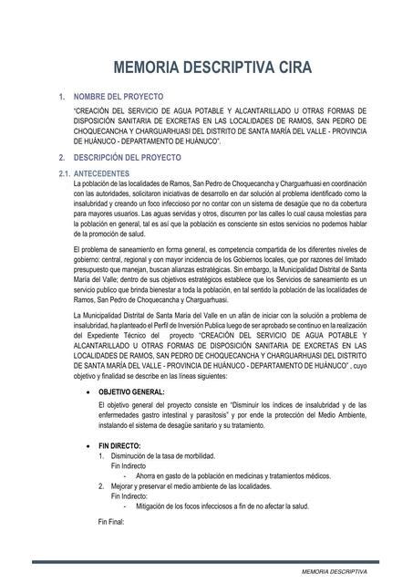 Informe De Memoria Descriptiva CIRA Apuntes De Ingenieria Civil UDocz