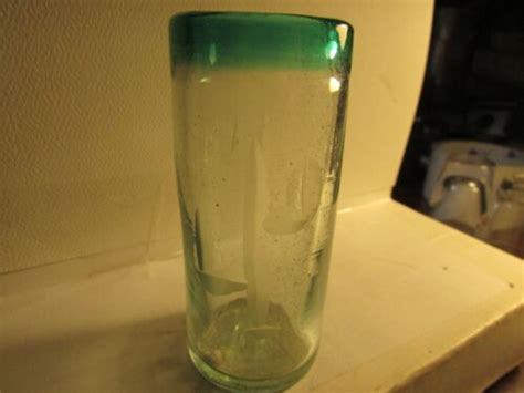 Mexican Hand Blown Green Tequila Shot See Pics Cactus Cut In Sides 4 New Ebay