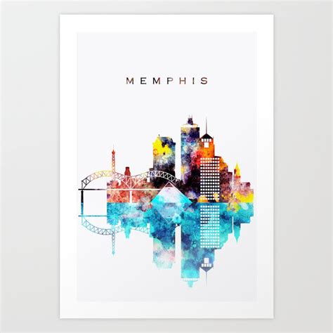 Colorful Watercolor Memphis Skyline Art Print by dimodesigns | Society6