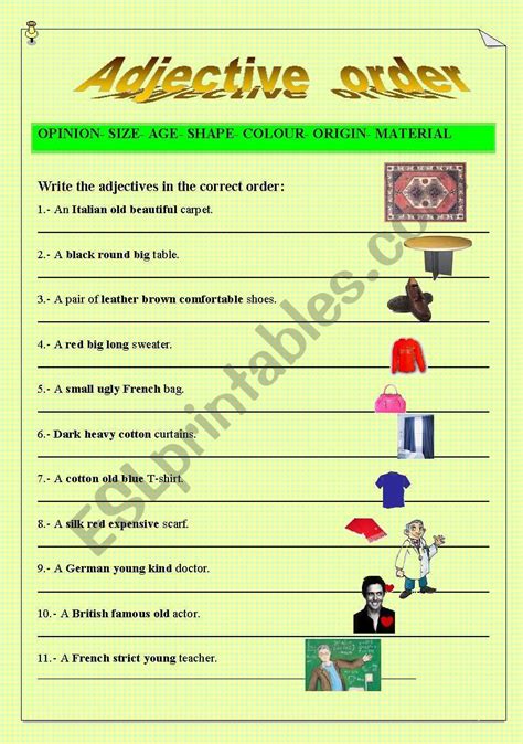 Adjective Order Esl Worksheet By Emece