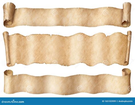 Wide Parchment Scrolls Or Old Paper Banners Set Isolated On White Stock