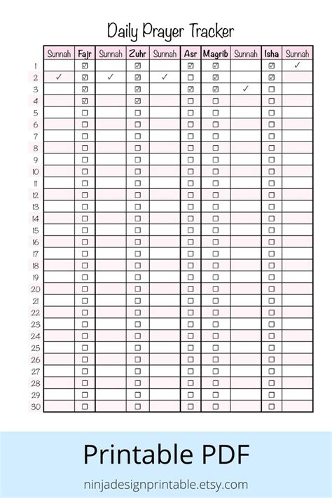 Printable Salah Prayer Tracker For Muslims Ramadan Preparation Planner