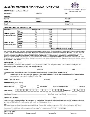 Fillable Online 2015 16 MEMBERSHIP APPLICATION FORM STEP ONE Complete