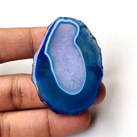 74 Carats Bleu Tranche Agate Druse Géode Cabochon Gemmes Naturelles