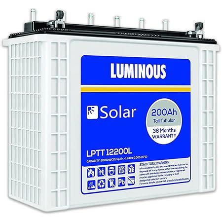 Luminous Solar LPTT12200L 200 Ah Tall Tubular Inverter Battery For Home