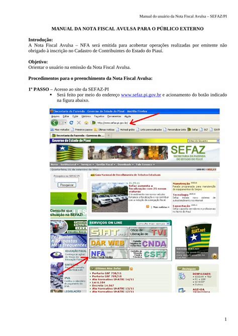 PDF PROCEDIMENTOS PARA O PREENCHIMENTO DA NOTA Webas Sefaz Pi Gov Br